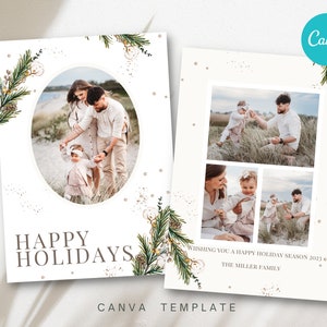 Ovale Foto Weihnachtskarte CANVA Vorlage, druckbare Weihnachtskarte, Foto Weihnachtskarte, Fotocollage Vorlage für Canva