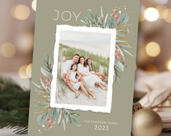 Sage Green Holiday Card Picture Christmas Card Template Photoshop, Editable Holiday Photo Card Design (Digital Download)