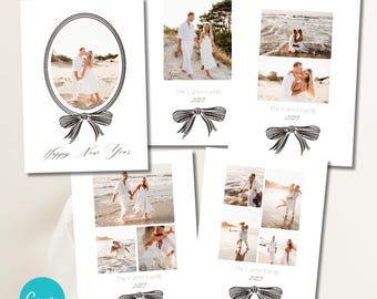 Black Bow Photo Christmas Card 2025 for Canva Editable Happy Holidays Photo card Template (Digital Download)