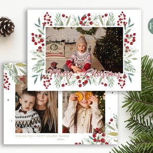 Watercolor Greenery Christmas Card Template, Photographer PSD (Digital Download)