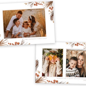 Modèle de carte de Noël rustique 5 x 7 pour les photographes, modèle de carte de vœux imprimable pour Photoshop, modèles PSD de carte aquarelle marron