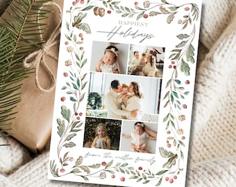 Cottage Christmas Photo Card Template – Editable Photoshop Design (Digital Download)