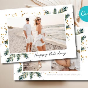 Watercolor Christmas Photo Card Template: 5x7 Holiday Card (Canva Editable)