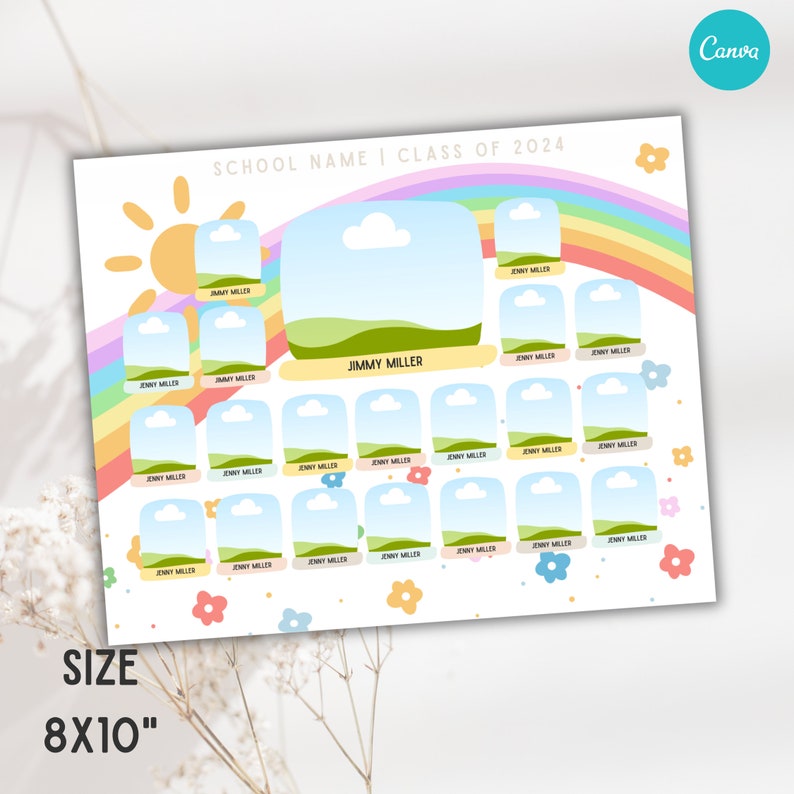 SCHOOL composite template, class photo template, class photo template canva, class composite template, editable in canva class composite, school class composite for canva, customizable canva design, rainbow class school composite