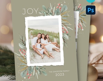 Photoshop/Canva Christmas Photo Card Template Flat 5x7, Holiday Cards Photo, Editbale Christmas Card, Happy Holidays Cards, Christmas photo