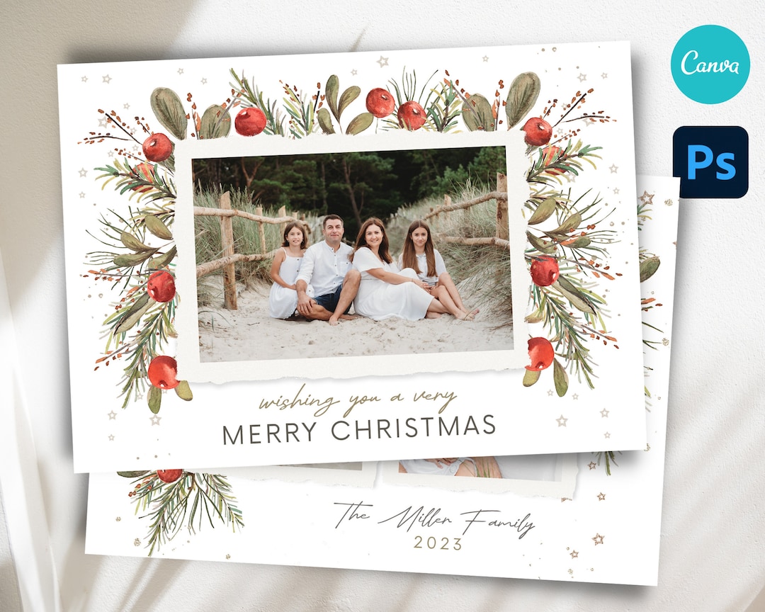 Photography Christmas Photo Card Template, Printable Happy Holiday Card