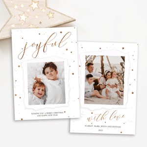 Vakantie fotokaartsjabloon PSD, PSD kerstkaart kerstkaart, witte en gouden sterren kerstkaartsjabloon, vrolijke kerstkaart Photoshop 5 x 7