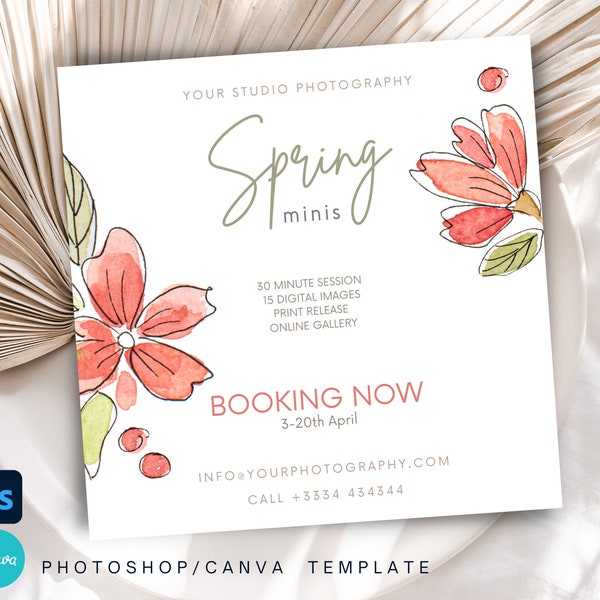 PSD Spring Minis Marketing Photography Spring Mini Session Ad, Photography Spring Flyer Without Photo, Spring Mini Session Canva Template