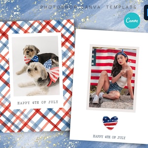 Patriottische 4 juli-fotokaart voor CANVA/Photoshop, afdrukbare 4 juli-fotokaart, digitale kaart met foto, 4 juli-kaarten