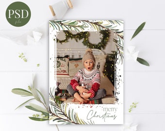 PSD Christmas Card Template 5x7, Printable Christmas Cards, Psd Template, Editable Christmas Photo Card PSD Photoshop Template, Psd file