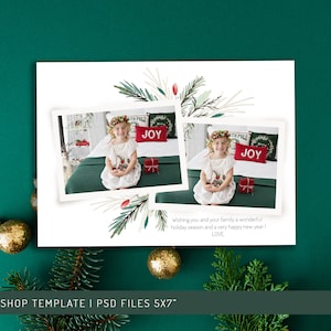 Christmas Family Portrait Photo Card Template, Photoshop Editable, Digital Download