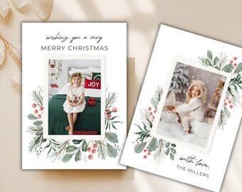 Photo Christmas Card PSD Editable Canva Holiday Picture Card, Classy Printable Photocard Vertical Template 5x7 Digital Download