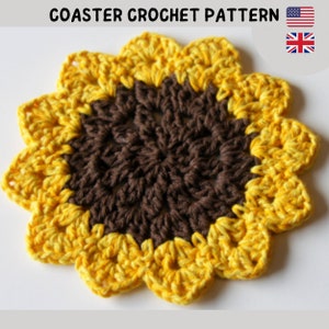 Sunflower Coaster, US and UK English Terms, PDF Crochet Pattern Sunflower Coaster, Drink Mat, Crochet Pattern, Table Decor, Coffee Mat