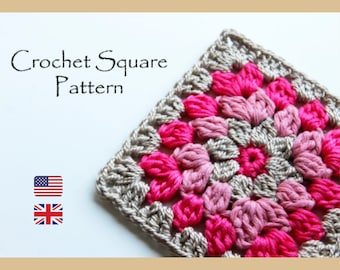 Crochet Pattern Granny Square, US and UK English, PDF Pattern, Motif Blankets, Flower Motif, Square Pattern, Floral Square, Chochet Square