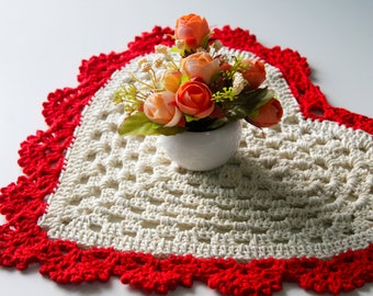 Crochet Pattern Heart Placemat - PDF, Heart Table Placemat, Crochet Doily, Heart Sousplat, Table Mats, Heart Doily, Heart Crochet