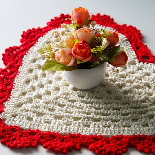 Crochet Pattern Heart Placemat PDF Heart Table Placemat Etsy