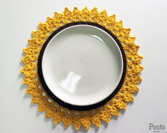 Crochet Pattern Sunflower Placemat - PDF, Sunflower Table Placemats, Dinning Table, Crochet Doily, Sunflower Sousplat, Table Mats
