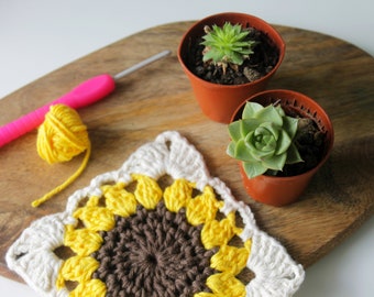 Crochet Pattern Sunflower Square, Granny Square, PDF Square Pattern, Motif for Blankets, Sunflower Motif, Easy Sunflower, Chochet Square