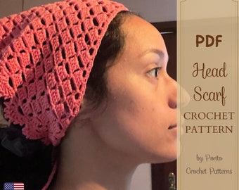 Head Scarf Crochet Pattern, Crochet Head Scarf Pattern, Crochet Bandana Pattern, American English Terms