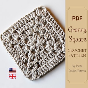 Crochet Pattern Granny Square, US and UK English, PDF Pattern, Motif for Blankets, Crochet Motif, Square Pattern, X Square, Chochet Square