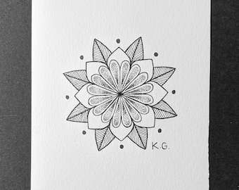 black ink mandala drawing A6