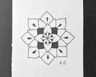 black ink mandala drawing A6