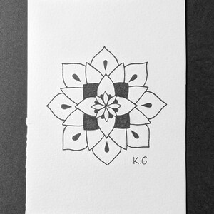 black ink mandala drawing A6