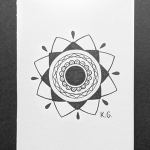 black ink mandala drawing A6