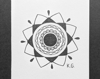 black ink mandala drawing A6