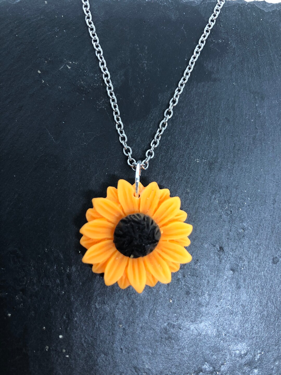 Sterling Silver Sunflower Necklace Etsy