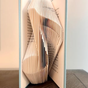 May include: A book with light blue covers featuring pages folded into a sculptural shape. The interior pages are white with black printed text, and the folding technique creates a three-dimensional form that stands upright between the open covers.