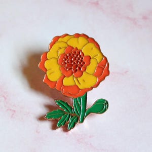 Marigold Yellow & Orange Flower | Pin Badge | Enamel Badge | Birthday Gift