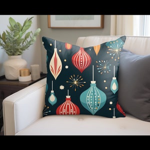 Retro Mid-Century Modern Christmas Ornament Pillow, Christmas Decor, Vintage Christmas, Christmas Pillow