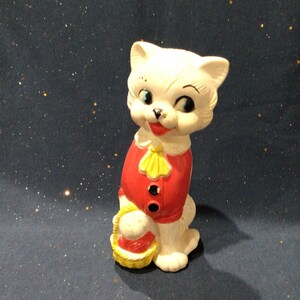 Vintage Rubber Squeaky Toy Kitten with Yarn Basket, 1960s