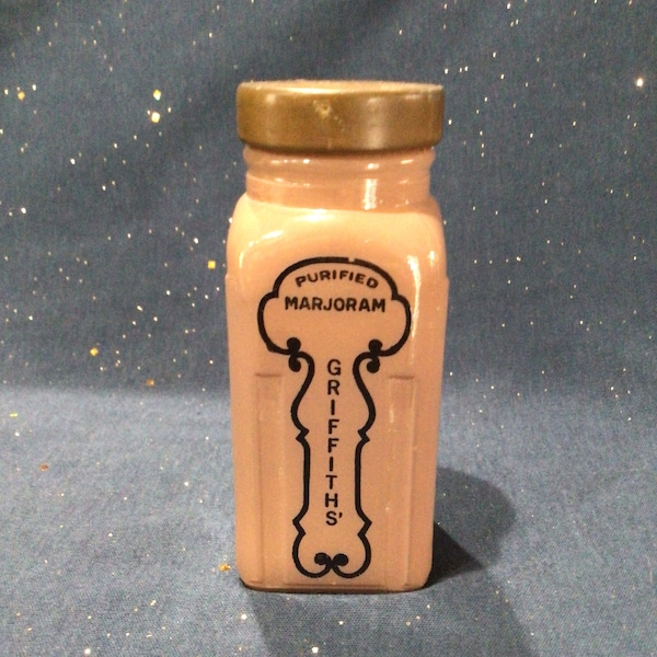 Vintage 1950s Griffith’s Milk Glass Marjoram Spice Jar, Mocha Color