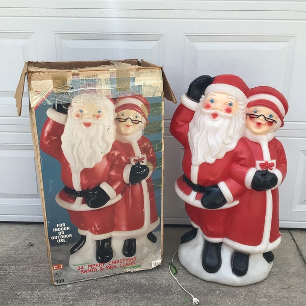 Vintage-Style Blow Mold Santa & Mrs. Claus Glasses - Plastic Christmas Decor (General Foam)