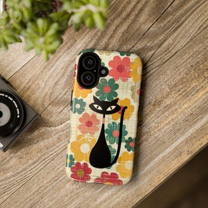 Vintage Inspired Mid Century Atomic Cat Retro Flower Tough Phone Case