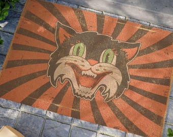 Vintage Halloween Black Cat Doormat, Vintage Halloween Decor, Outside Doormat, Eco Friendly