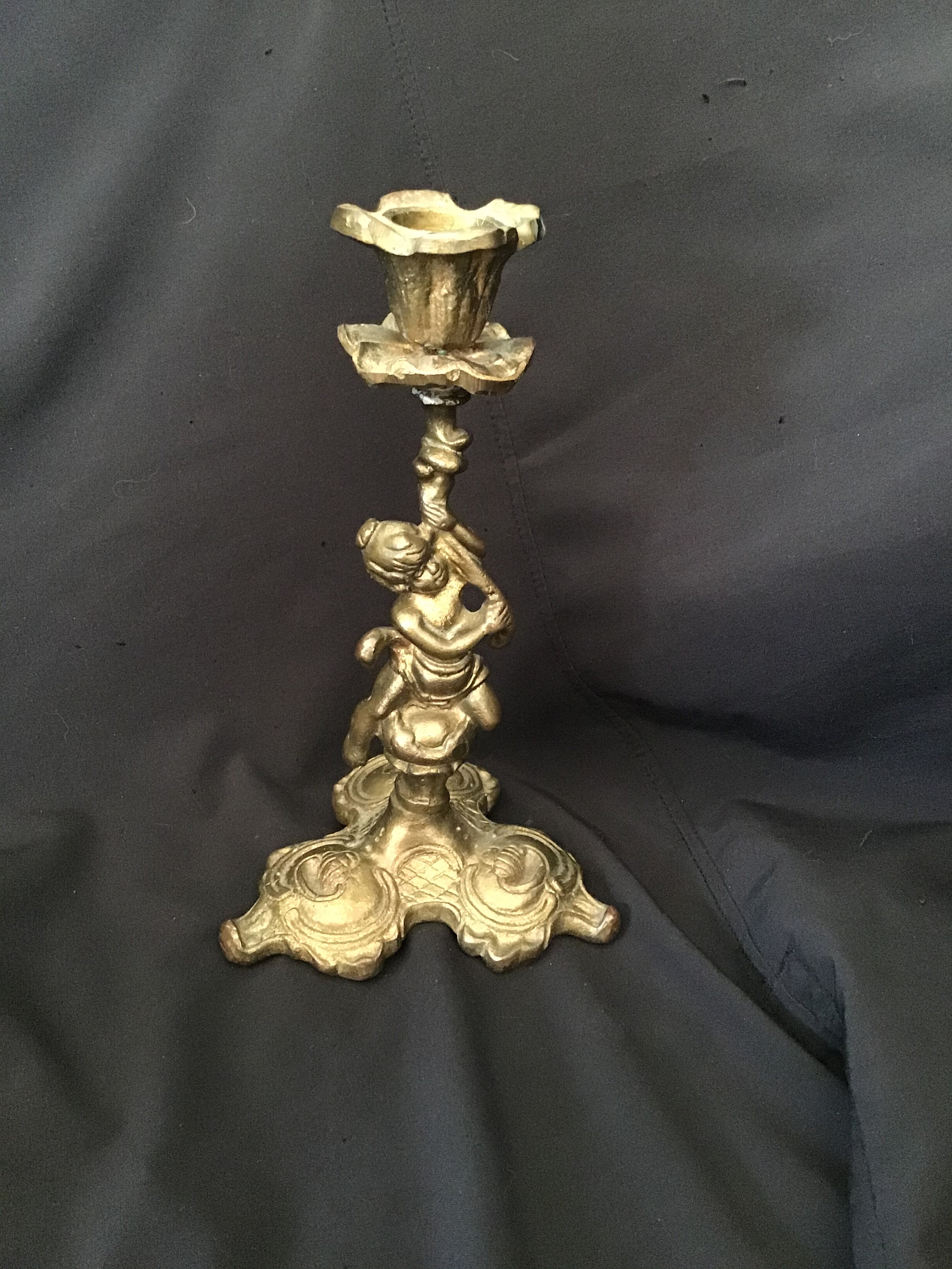 Vintage Cast Iron Cherub Candlestick Holder Etsy