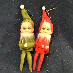 Adorable Pair of Vintage Mid-Century Pixie Elf Knee Hugger Christmas Ornaments, Vintage Christmas, Made in Japan