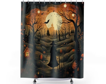 Gruseliger Wald Halloween Hexen Duschvorhang, Halloween Dekor