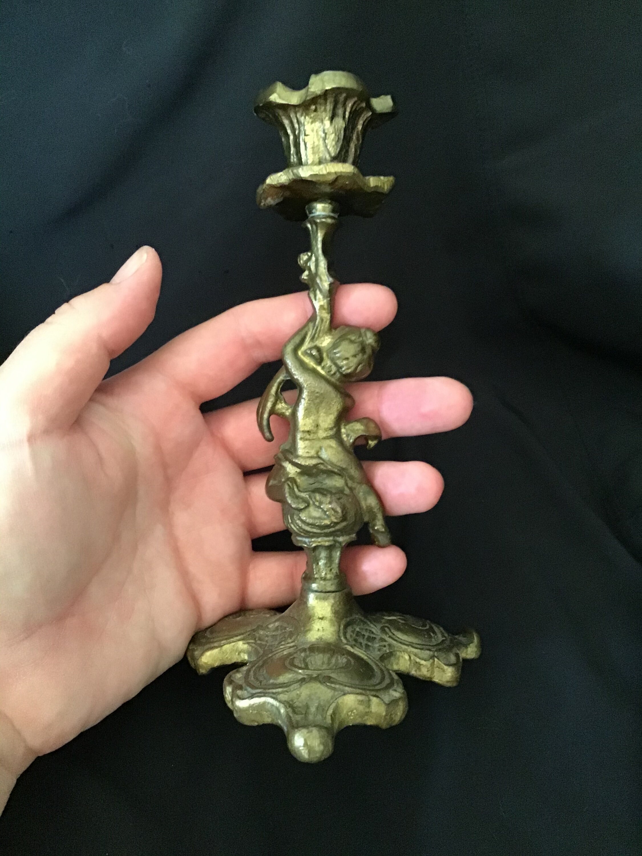 Vintage Cast Iron Cherub Candlestick Holder Etsy