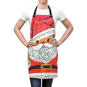 Vintage Inspired Kitschy Santa Christmas Apron, Retro Holiday Cooking Apron, Vintage Christmas