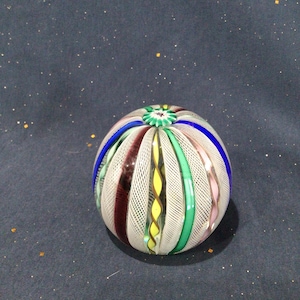 Vintage Italian Murano Glass Latticino and Zanfirico Paperweight