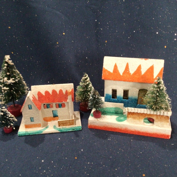 Kitschy Mid Century Vintage Christmas Putz House Collection, Made in Japan