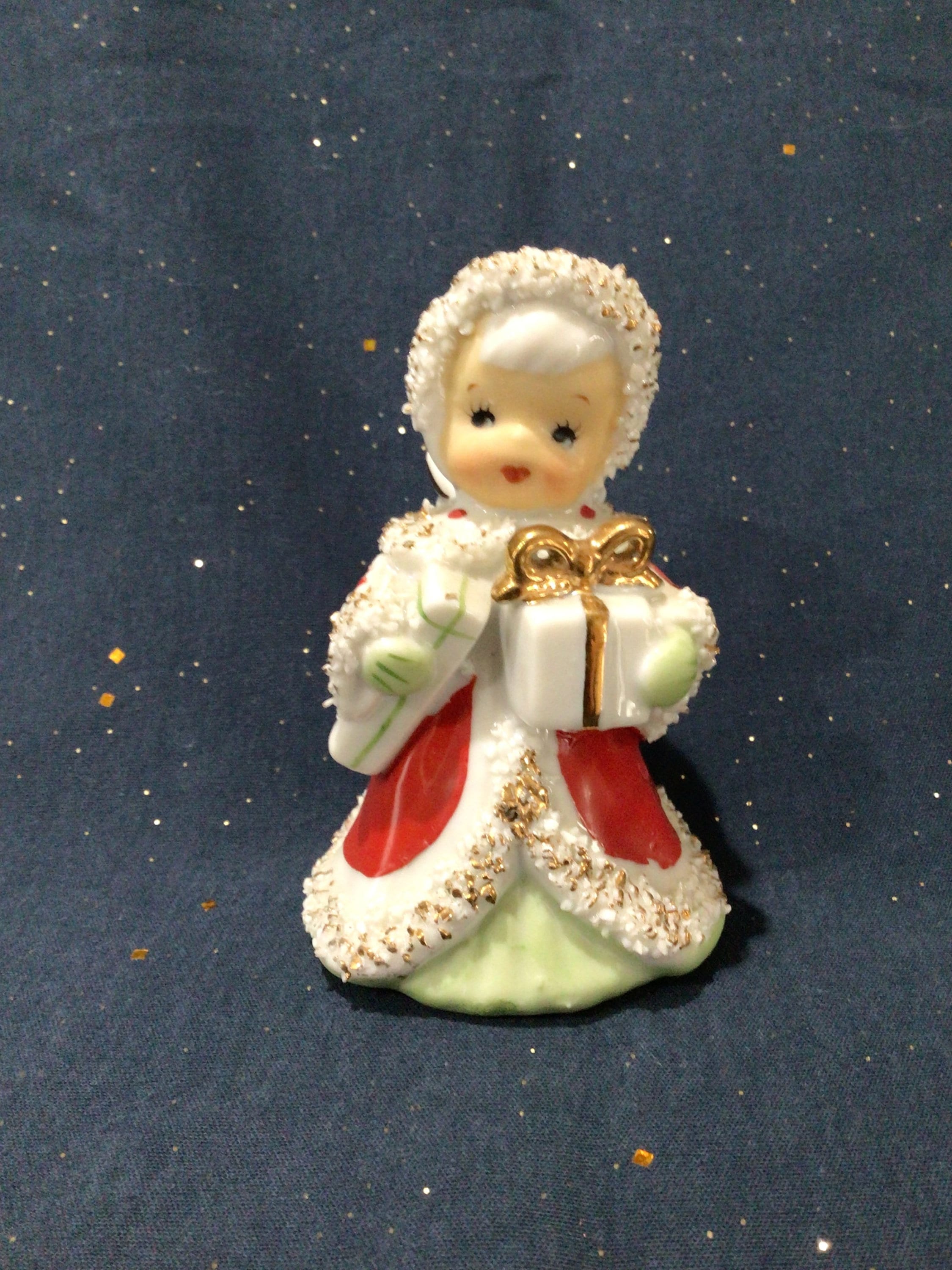 Adorable Vintage Lefton Christmas Shopper Girl Angel Bell, Vintage