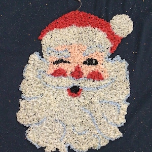 Vintage Mid-Century Winking Santa Christmas Melted Plastic Popcorn Wall Decor Piece, Vintage Christmas
