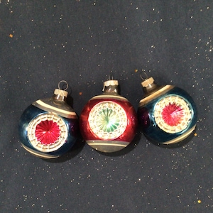 Gorgeous Set of Vintage Mid-Century Mercury Glass Shiny Brite Double Sided Indent Christmas Ornament, Vintage Christmas