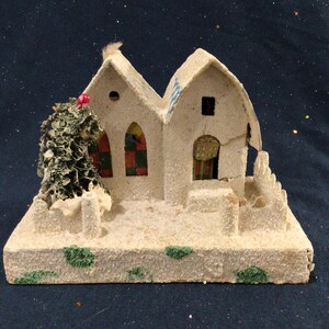 Lovely Vintage Mid-Century Cardboard Christmas Putz House, Made in Japan, Vintage Christmas