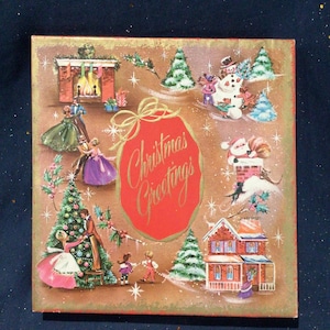 Wonderfully Kitschy Vintage Mid Century Christmas Card Box, Vintage Christmas